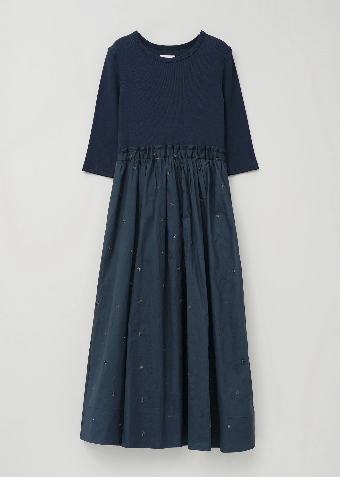 Cotton Organza Embroidery Rib Combi Dress
