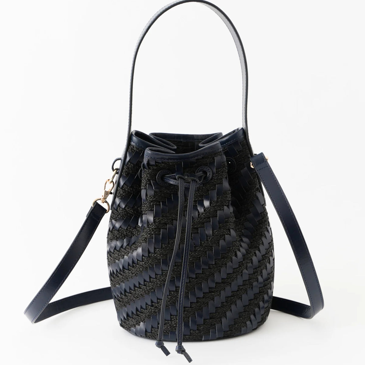 佐藤佳菜子× ヌキテパ　Leather Raffia Bucket Bag 黒 Leather Raffia Bucket Bag